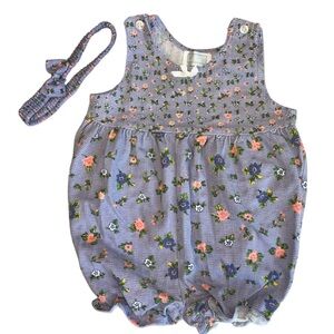 Vintage 90s Purple Floral Bubble Romper w/ Headband 12m